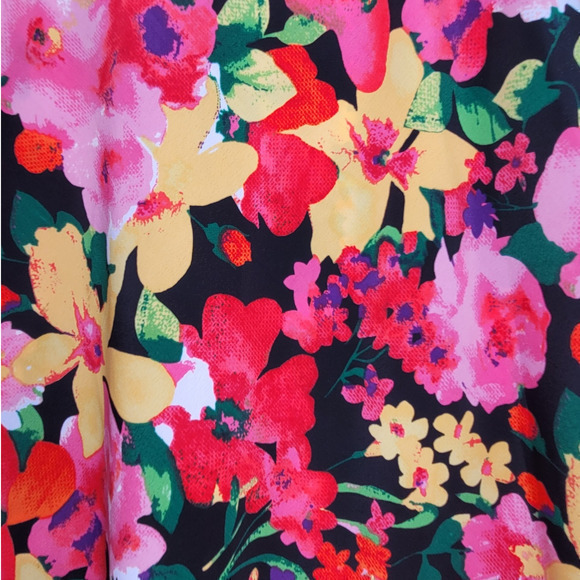 Melrose Studio Vintage Pink Black Floral Elastic Waist A-Line Maxi Skirt - Picture 6 of 11